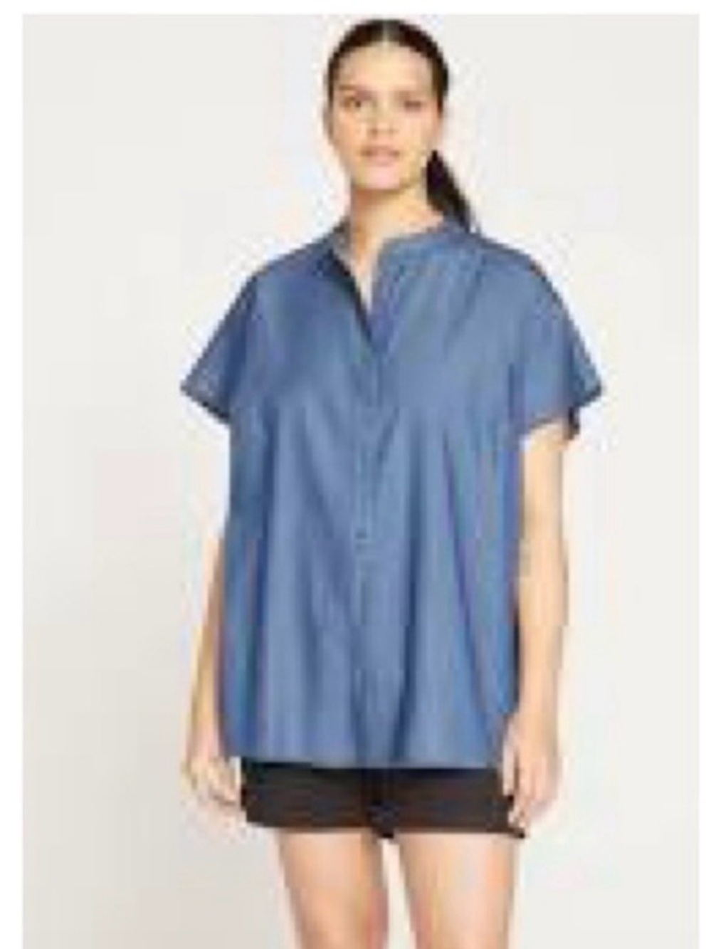 Universal Standard Perfect Chambray Short Sleeve Shirt - Midnight Blue